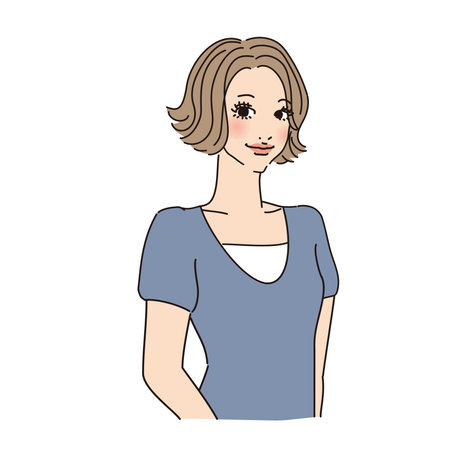 Mature female upper body with short curly hairのイラスト素材