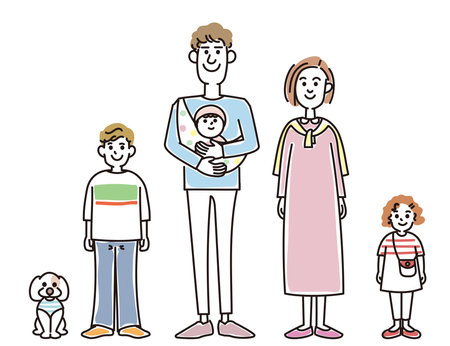 Vector illustration of stylish young couple with children and puppyのイラスト素材