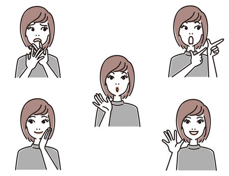 Adult woman facial expression setのイラスト素材