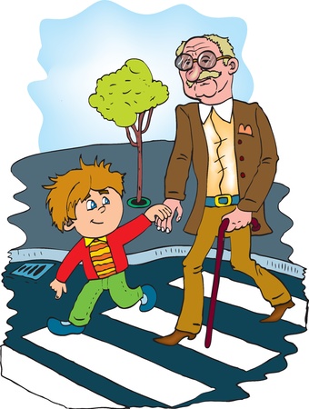 helpful children to help the old man  color vectorのイラスト素材