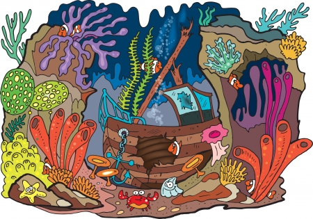 coral and shipwreckのイラスト素材