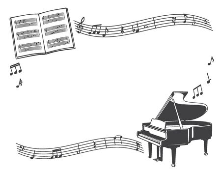Frame with piano and abstruct music notes. Vector illustration.のイラスト素材
