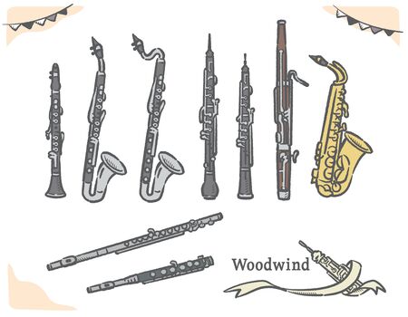 Set of woodwind instruments. Vector illustration.のイラスト素材