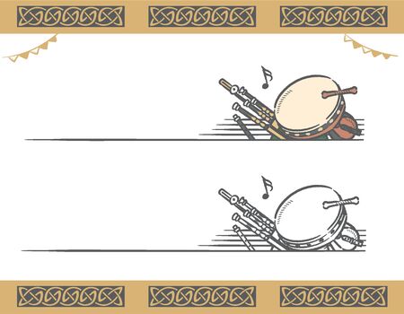 Music themed vector labels with Celtic instruments.のイラスト素材