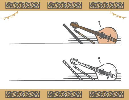 Music themed vector labels with Celtic instruments.のイラスト素材