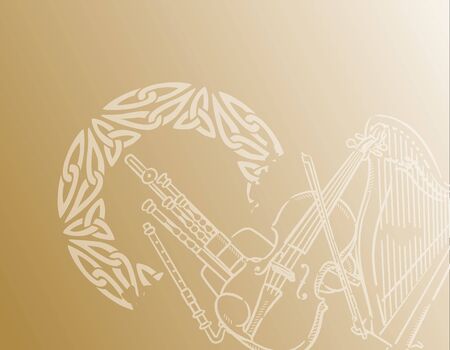 Music themed background with Celtic instruments. Vector illustration.のイラスト素材