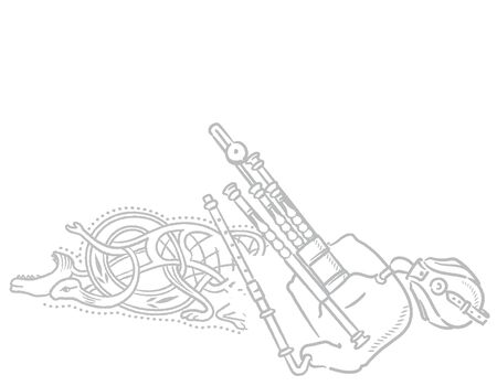 Music themed background with Celtic instruments. Vector illustration.のイラスト素材