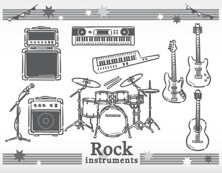 Rock musical instruments set.  Vector illustration.のイラスト素材