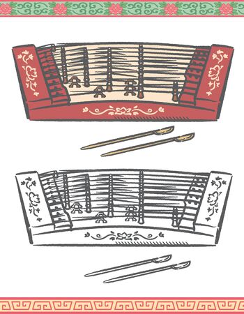 Vector illustration of chinese traditional instrument, yangqin.のイラスト素材