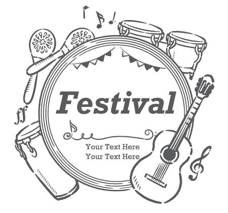 Poster or flyer design with musical instruments. Vector illustration.のイラスト素材