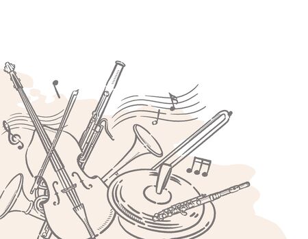 Music themed background with orchestra instruments. Vector illustration.のイラスト素材