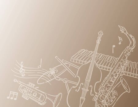 Jazz music themed background with instruments. Vector illustration.のイラスト素材