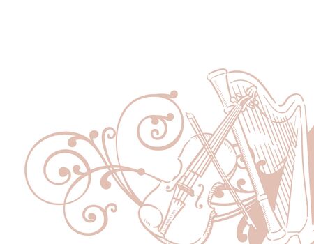 Music themed background with stringed instruments. Vector illustration.のイラスト素材