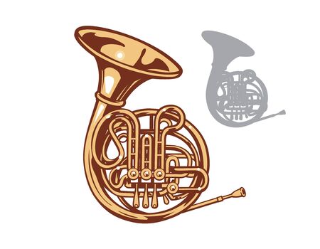 A horn and it's silhouette set. Vector illustration.のイラスト素材