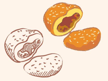 Japanese curry bread. Vector illustration.のイラスト素材