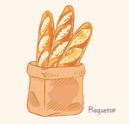 Vector illustration of baguette in a paper bag.のイラスト素材