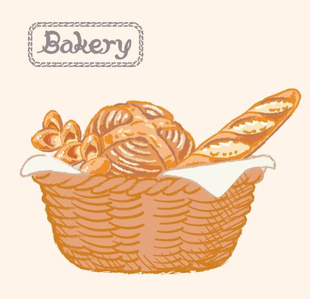 Sketch of inviting bread in a basket. Vector illustration.のイラスト素材