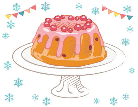 Christmas bundt cake isolated on white. Vector illustration.のイラスト素材