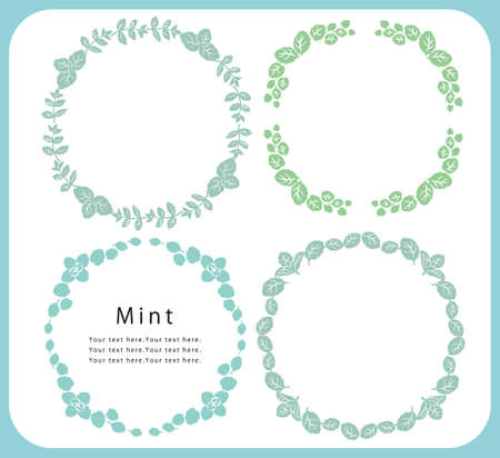 Mint leaves frame composition set. Vector illustration.のイラスト素材