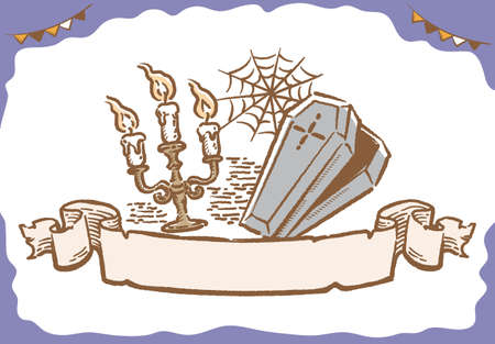 Halloween themed illustration in retro style. Vector illustraion.のイラスト素材