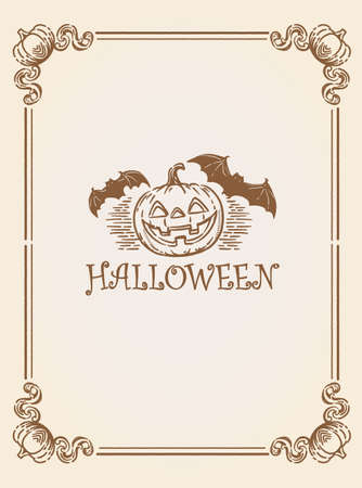 Halloween themed decorative frame in vintage style. Vector illustration.のイラスト素材