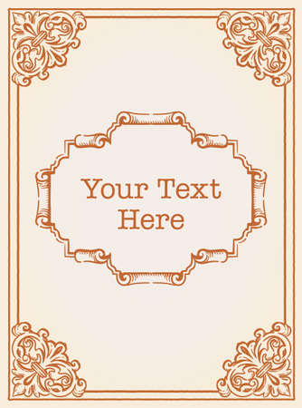 Decorative vintage frame and elements in antique gothic style. Vector illustration.のイラスト素材