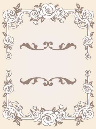 Decorative elegant frame with rose flowers in antique and vintage style. Vector illustration.のイラスト素材