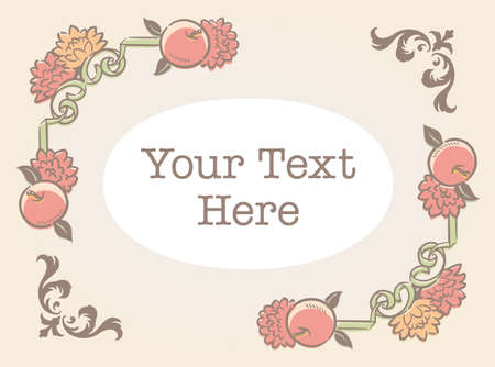 Decorative elegant frame with crabapple and mum flowers in antique and vintage style. Vector illustration.のイラスト素材