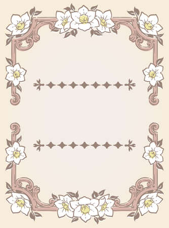 Decorative elegant frame with ucharis lily flowers in antique and vintage style. Vector illustration.のイラスト素材