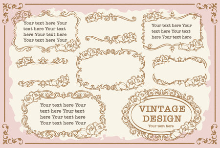 Set of decorative floral frames with tulip flowers in vintage style. Vector illustration.のイラスト素材