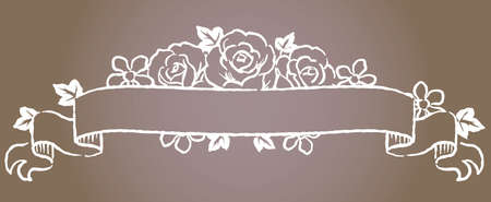 Decorative frame with flowers and ribbons in vintage style. Vector illustration.のイラスト素材