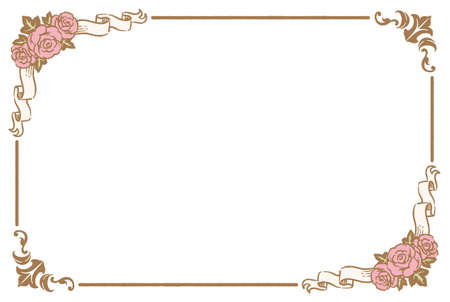 Decorative frame with flowers and ribbons in vintage style. Vector illustration.のイラスト素材