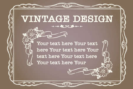 Decorative vintage frame and elements with flowers in antique style. Vector illustration.のイラスト素材