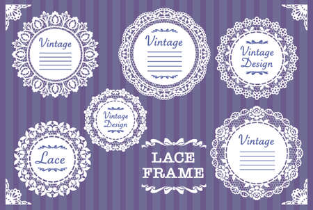 Set of vintage lace round frames. Vector illustration.のイラスト素材