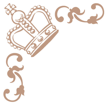 Vintage frame corner with king crown. Vector illustration.のイラスト素材