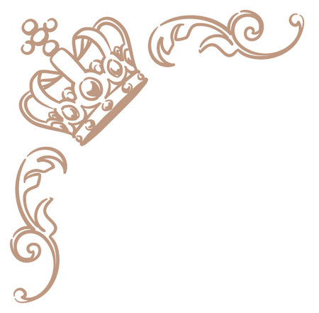 Vintage frame corner with king crown. Vector illustration.のイラスト素材