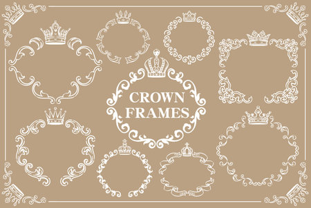 Set of frames with king crown. Vector illustration.のイラスト素材