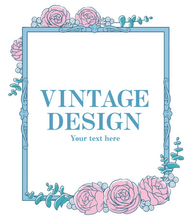 Decorative frame with elegant flowers in vintage style. Vector illustration.のイラスト素材