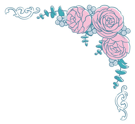 Decorative frame corner with elegant flowers in vintage style. Vector illustration.のイラスト素材