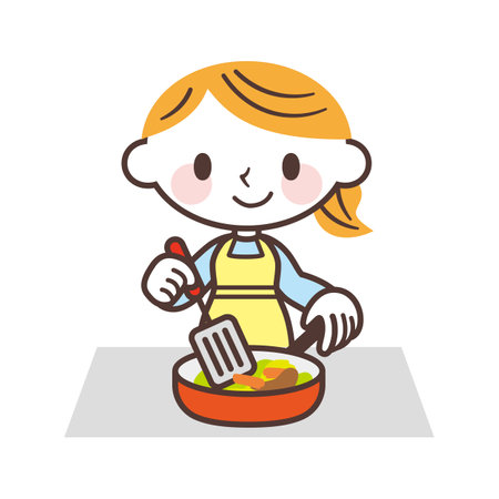 Woman cooking in a frying panのイラスト素材