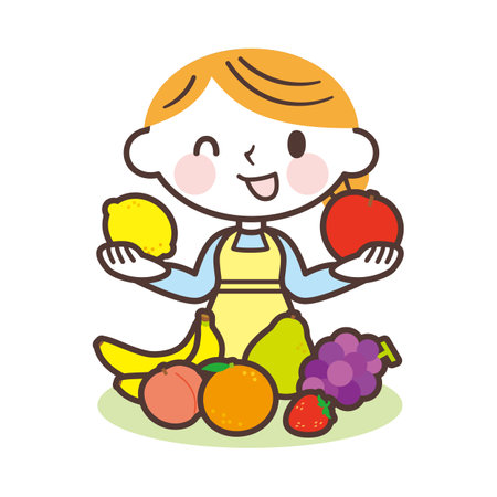 Woman and various fruitsのイラスト素材