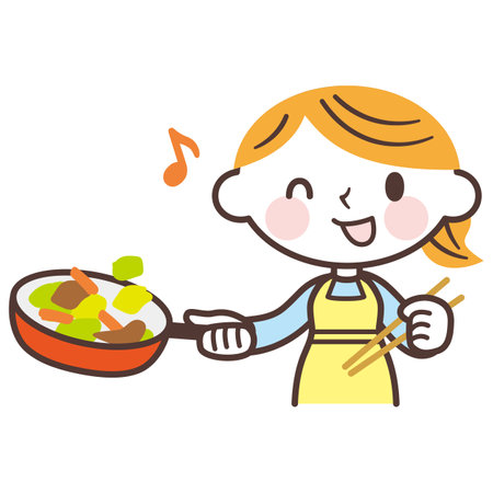Woman cooking in a frying panのイラスト素材
