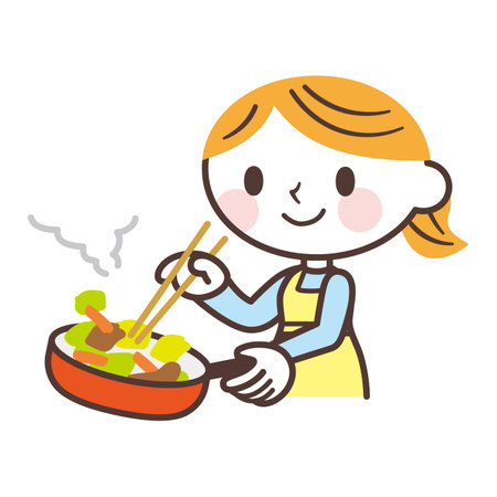 Woman cooking in a frying panのイラスト素材