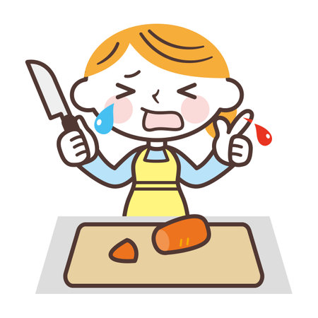Woman injured with a kitchen knifeのイラスト素材