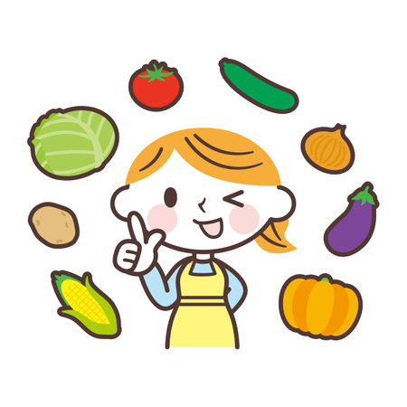 Woman and various vegetablesのイラスト素材