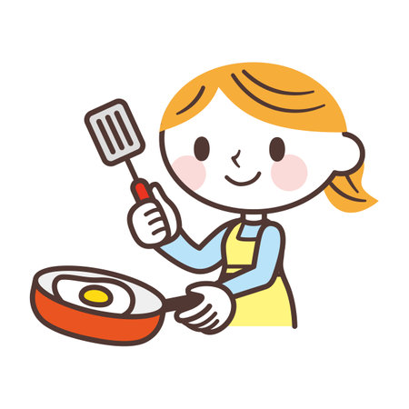 Woman making fried eggのイラスト素材