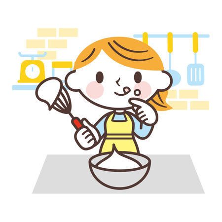 Woman licking whipped creamのイラスト素材