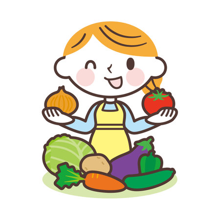 Woman and various vegetablesのイラスト素材