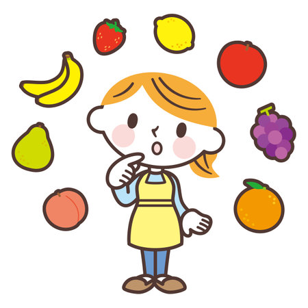 Woman and various fruitsのイラスト素材