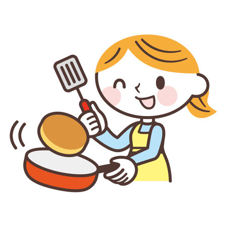 Woman making pancakesのイラスト素材